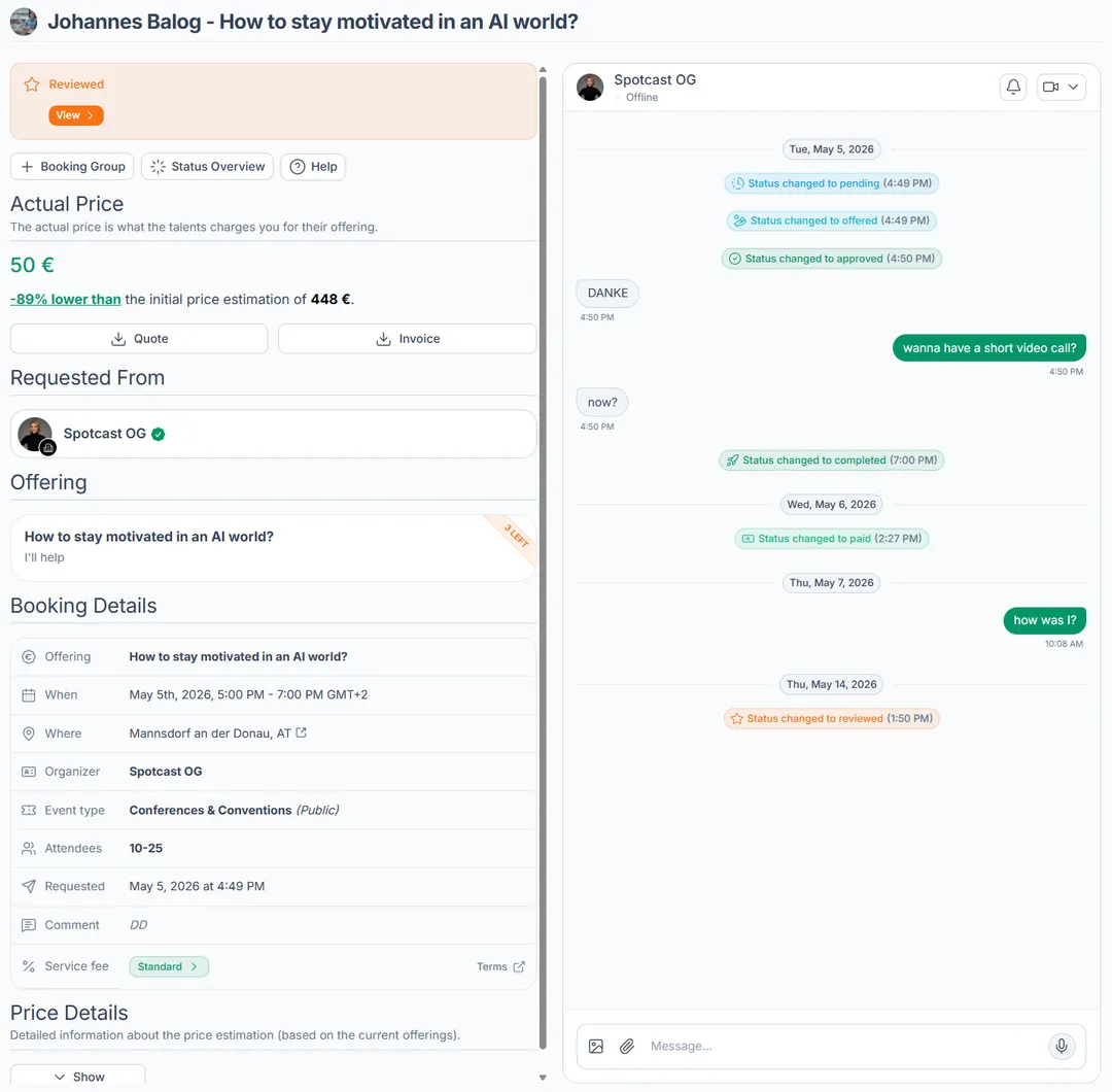 Placeholder screenshot: booking inbox and requests