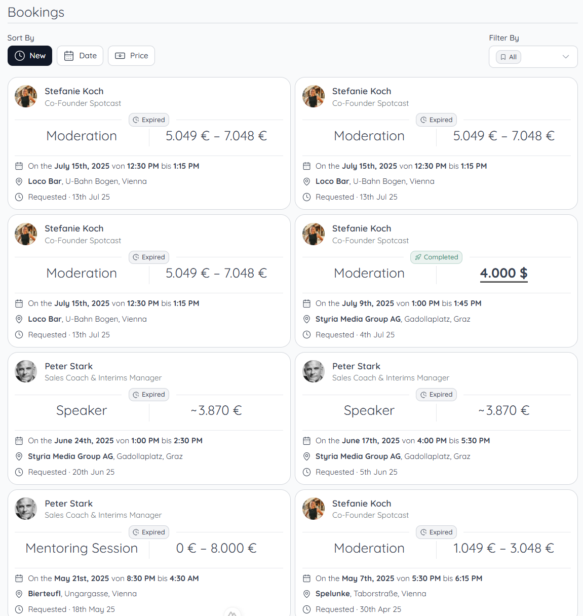 Booking management dashboard