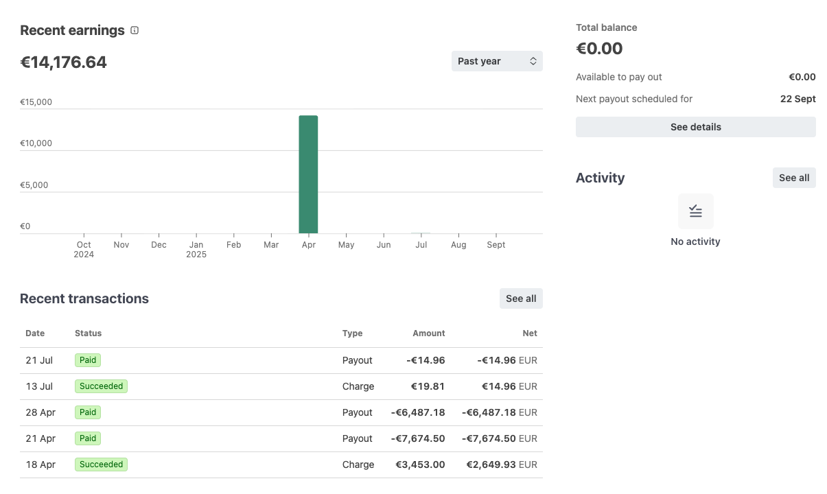 Stripe Express payout dashboard