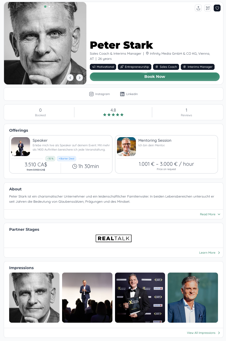 Talent profile on Spotcast