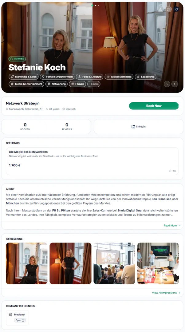 Placeholder screenshot: professional talent profile